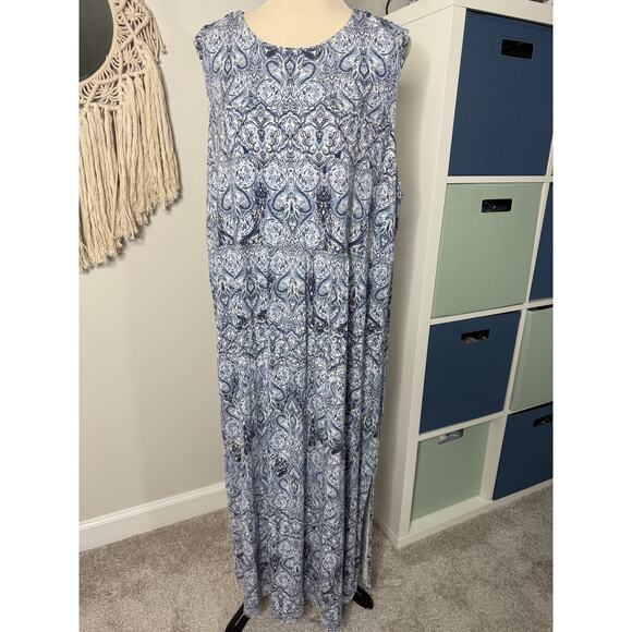 J.Jill Dresses & Skirts - J. Jill Women's Blue White Floral Paisley Sleeveless Boho Long Maxi Dress 3X